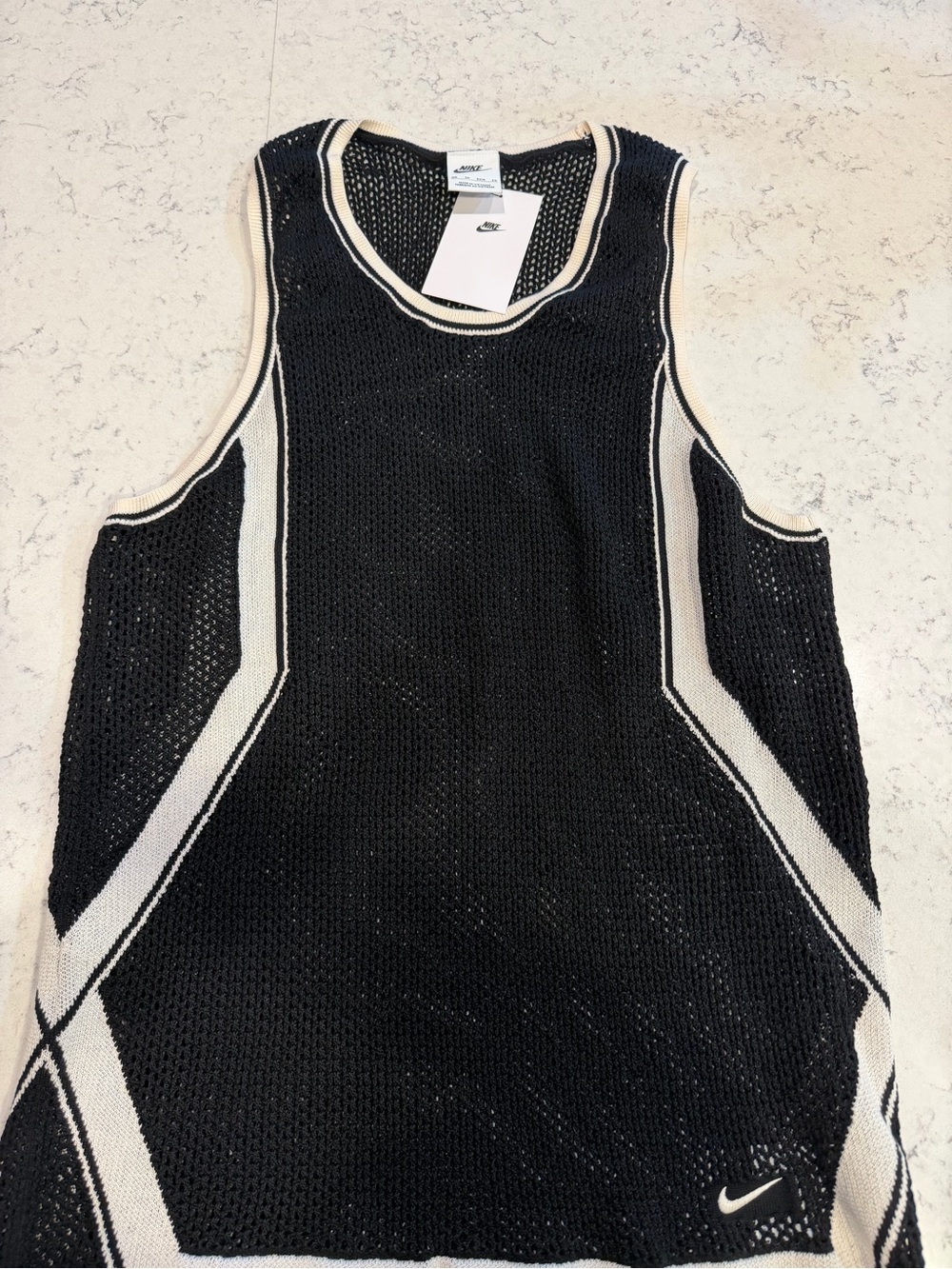 Nike Women’s Black and Cream Mesh Athletic Tank Top